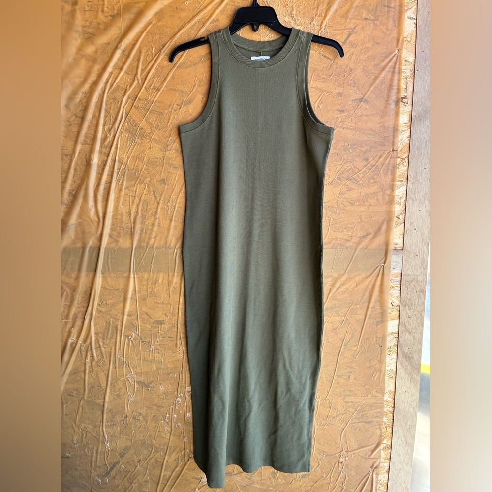 NWOT Nordstrom Sleeveless Olive Green Ribbed Midi Dress Size Small